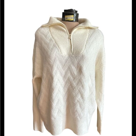Cynthia Rowley Active Off White Spread Collar Quarter Zip Women’s Sweater Large - Picture 1 of 7